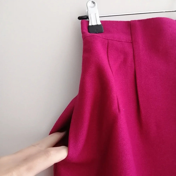 Vintage Magenta 100% Pure Virgin Wool Skirt with Pockets and Pleats 6 - Picture 6 of 16